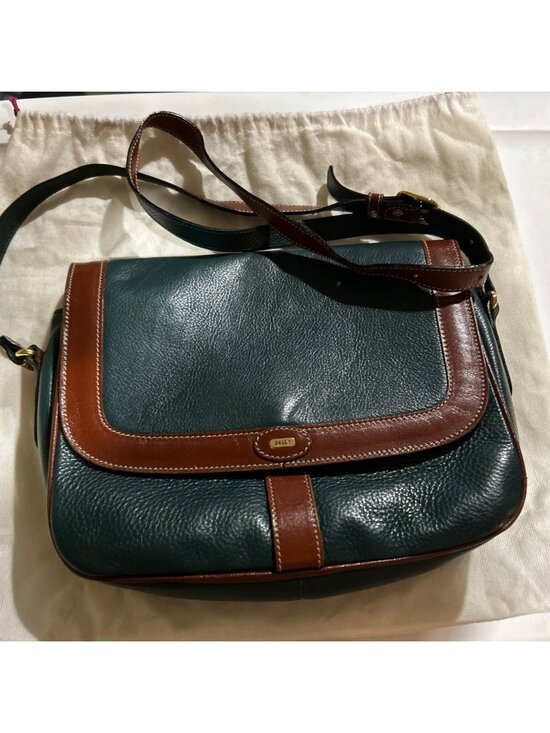 Bally Handbags - VTG BALLY Green Pebbled Leather Crossbody Bag Gold Logo Made in Italy Dust Bag